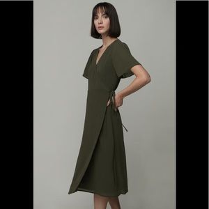 Oak + Fort Green Dusty Olive Wrap Dress - size XS